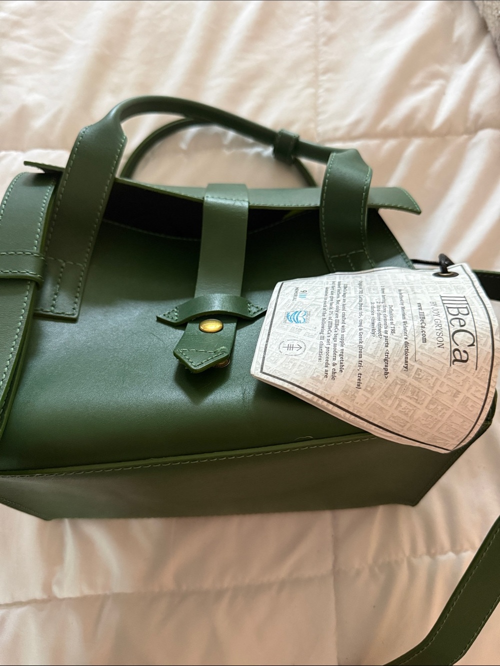 Green Leather Satchel Handbag